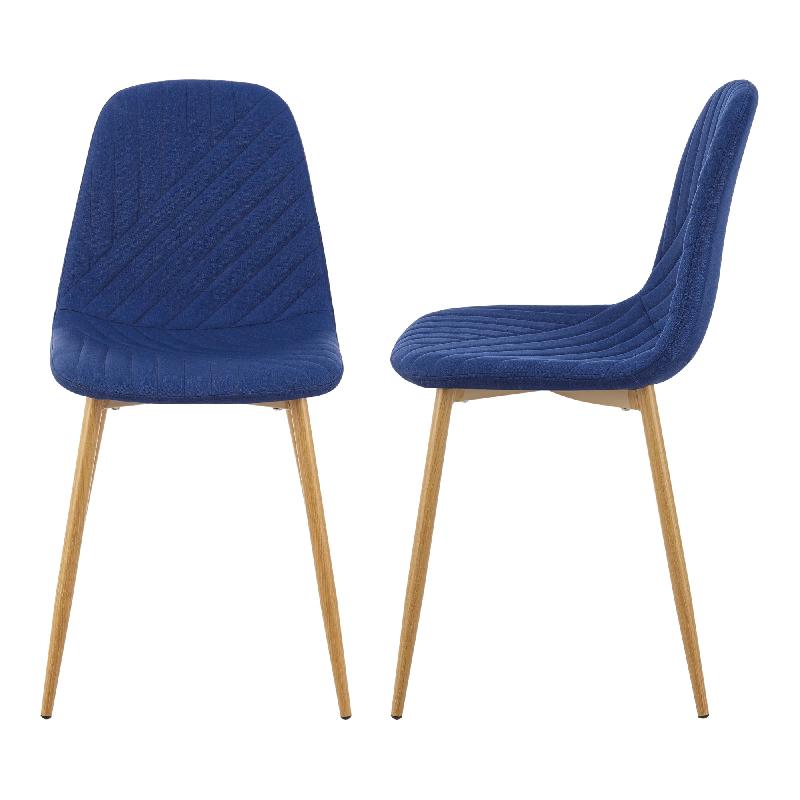 Lot de 2 chaises de salle à manger - 87 x 44 x 51 cm - style scandinave - tissu bleu - pieds effet bois_0