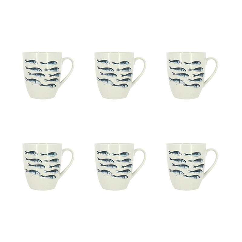 Novastyl - Lot 6 Mugs Pescare 36cl En Porcelaine Blanche - 3256391045312_0
