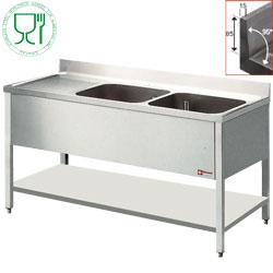 Plonge 2 cuves 400x500xh275 avec égouttoir gauche - acier inox AISI 304/441 - l1621s_0