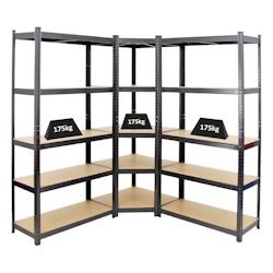 PROREGAL Mega Deal 1x étagère d'angle et 2x étagère robuste RAGNAR | HxLxP 180x90x40cm | Charge du compartiment 175kg | Noir | Étagère de garage_0