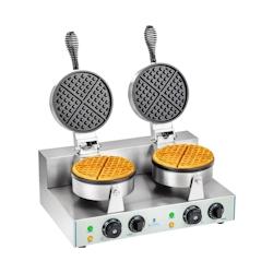 Royal Catering - Royal Catering RCWM-2600-R Gaufrier double rond (2 x 1300 W, minuterie 15 min, téflon et aluminium, acier inoxydable) - argenté ino_0