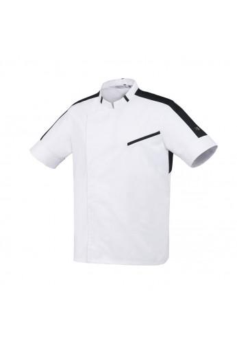 Veste de cuisine VEMAX - col officier, plastron asymétrique, bandes contrastées_0