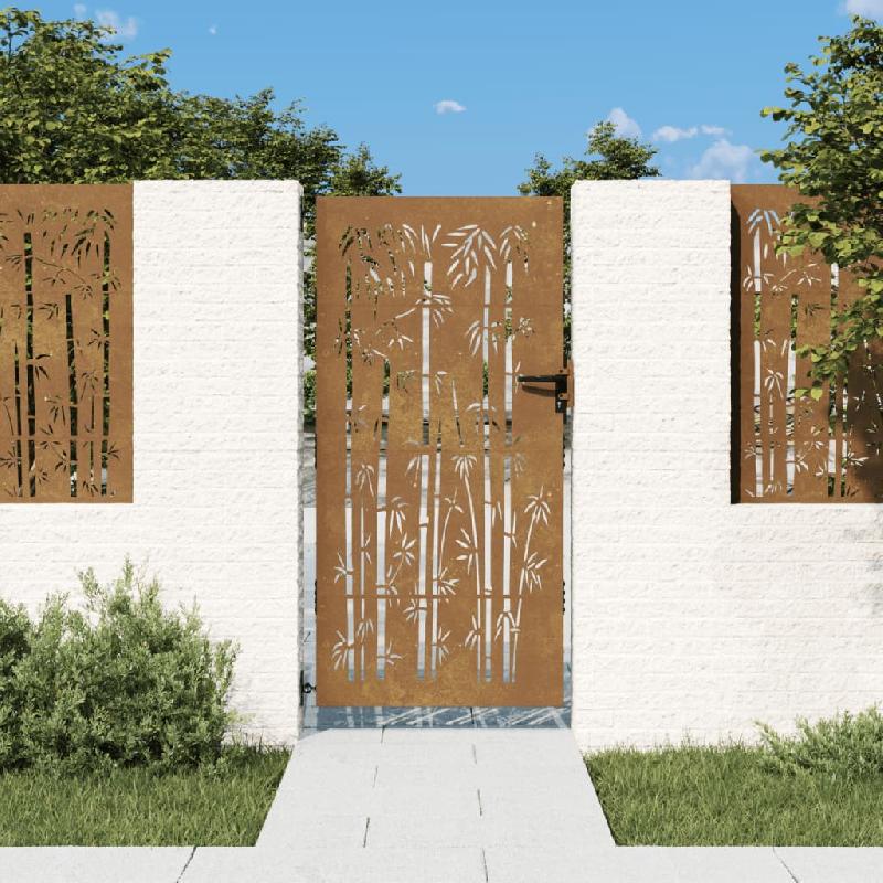 Vidaxl portail de jardin 85x175 cm acier corten design de bambou 153236_0