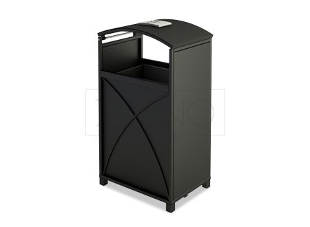Poubelle publique Skala - Zano - design rétro en acier noir - 60L avec cendrier intégré_0