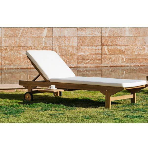 BAIN DE SOLEIL EN TECK AVEC COUSSIN ECRU BELINDA