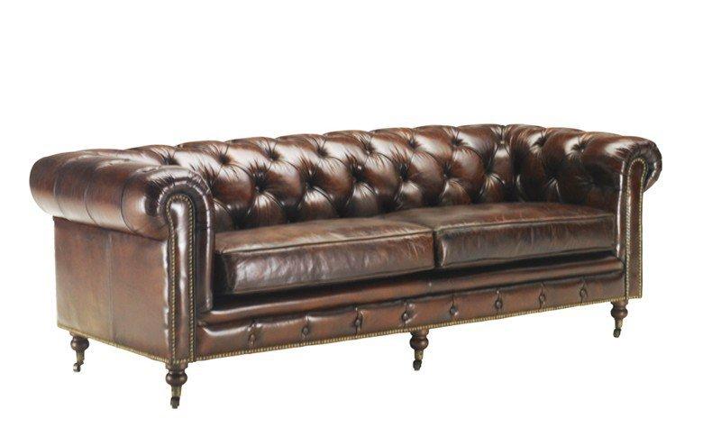 CHESTERFIELD FIXE 3 PLACES VÉRITABLE CUIR VINTAGE MARRON CAPITONNÉ_0