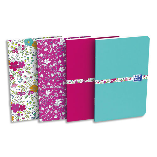 CARNET OXFORD FLORAL - RELIURE PIQÛRE - 9 X 14 CM - 60 PAGES - LIGNE 6MM - COLORIS ASSORTIS - LOT DE 10