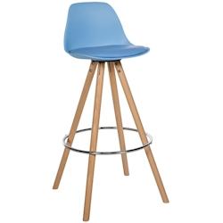 Décoshop26 - Tabouret de bar chaise haute x1 repose-pieds style scandinave en plastique et PVC bleu structure en bois clair 10_0004623 - bleu 3000252_0
