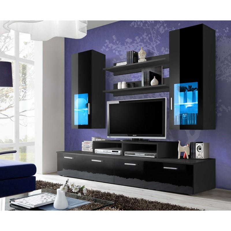 Meuble TV Mural Design Lyra 300cm Noir & Blanc