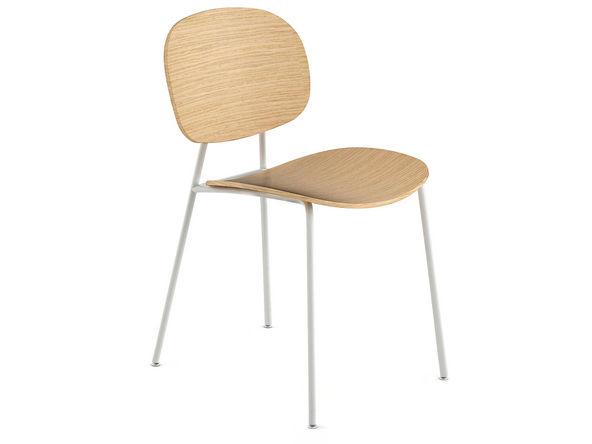 Lot de 4 chaises de collectivité Tondina 4 pieds en acier chromé ou blanc et assise en placage bois_0