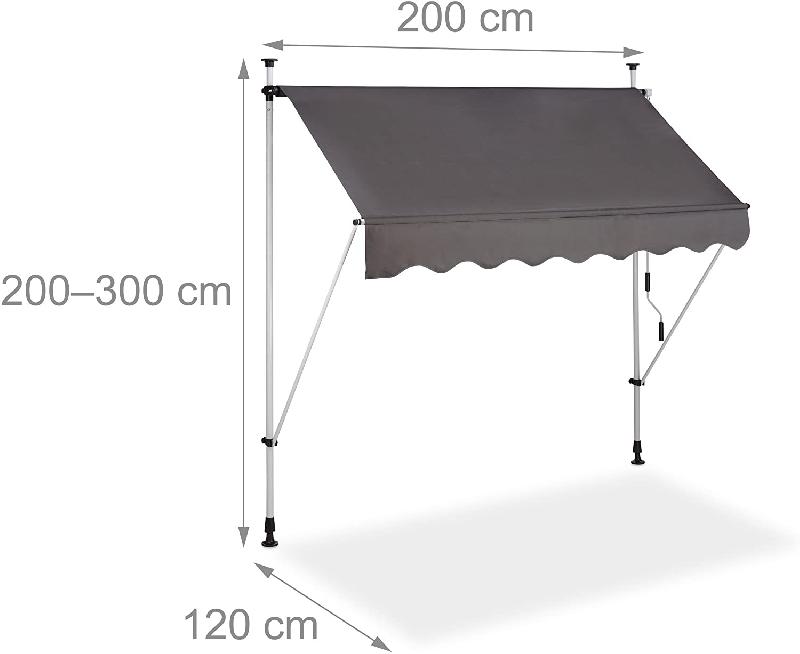 STORE BANNE TÉLESCOPIQUE DE BALCON MANIVELLE HAUTEUR RÉGLABLE RÉSISTANT UV POLYESTER ACIER 200 X 120 CM GRIS 13_0002541_5_0