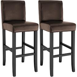 Tectake - Lot de 2 chaises de bar marron - Bois massif avec repose-pieds intégrés - 403512_0