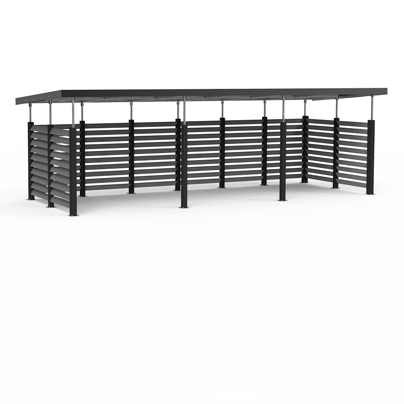 Abri de jardin ouvert - 8.4 x 3m - Montants noirs - Claustra 1.8m - AC-ABRI-12-OUV-1 - Structure acier galvanisé et toit gris anthracite_0