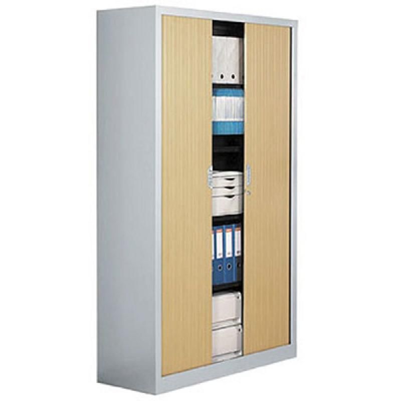 ARMOIRE MÉTAL CONFORT - A RIDEAUX - H. 198 X L. 100  CM - CORPS ALUMINIUM - RIDEAUX HÊTRE