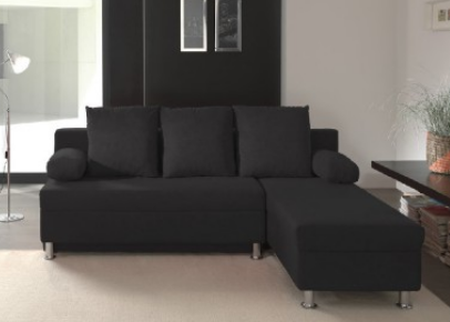 Canapé d'angle 3 places convertible noir - modulable avec coffre de rangement et 5 coussins inclus_0