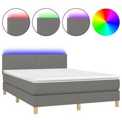 Décoshop26 - Lit LED 140x200 cm avec sommier, tête de lit réglable et matelas à ressorts ensachés - tissu gris foncé TDL0208359_0
