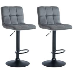 Décoshop26 - Lot de 2 tabourets de bar en velours gris foncé avec coutures décoratives pied en trompette métal noir 10_0004396 - gris 3000252081649_0