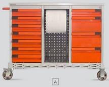 Desserte d'atelier modèle industrie E01A - mobile double face avec 11 tiroirs et plan de travail perforé_0