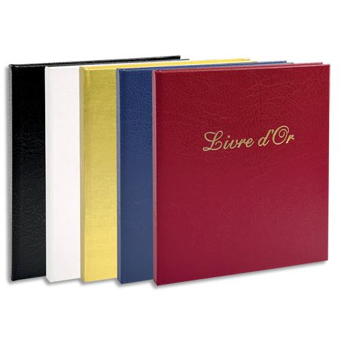 LIVRE D'OR SIMILI-CUIR, TRANCHE OR, TITRE FRAPPÉ 140 PAGES, PAPIER 110 G. 21X19 CM, 5 COLORIS