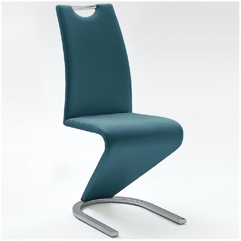 Lot de 2 chaises ALBI - tissu pétrole - piètement luge en tube chrome - design chic et moderne_0