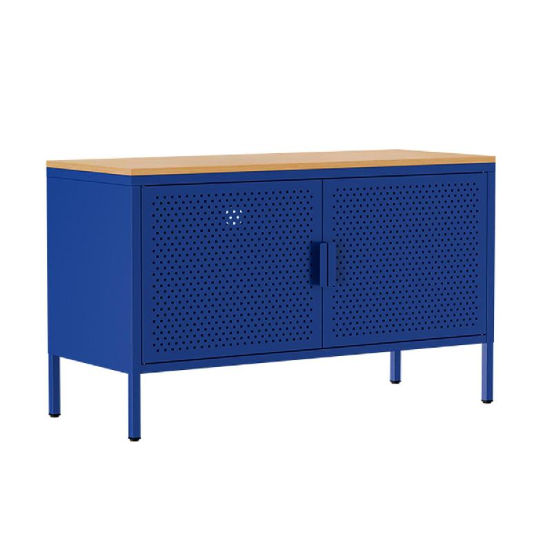Oviala Business Buffet moderne 2 portes L100 cm en métal bleu foncé - bleu acier 113984_0
