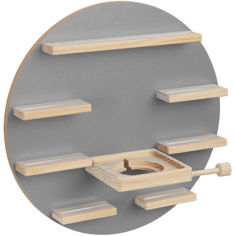 TecTake GmbH tectake étagère murale, MYLITTLESTORY MOON, bois massif et MDF, magnétique, compatible Toniebox 1 et 2, support écouteurs inclus, gri_0