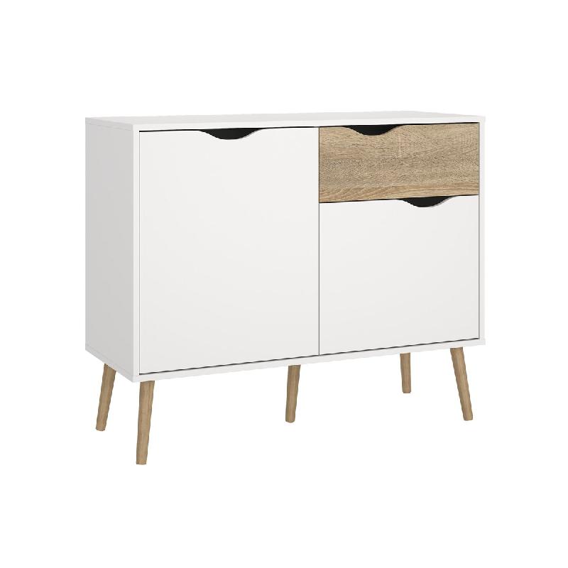 WellHome - Buffet avec 1 Tiroir et 2 Portes en coloris Blanc et Chêne Patiné 99 x 40 x 82 cm - Tajo - multicolore multi-matériau WH17714_0