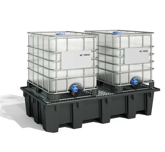Bac de rétention PE recyclé - 2 cuves avec caillebotis en acier galvanisé - BAC2C/ECOG_0
