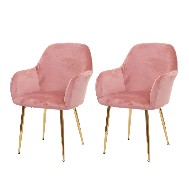 Décoshop26 - Lot de 2 chaises de salle à manger design rétro en tissu velours rose pieds métal dorés 04_0000379 - 3000253178980_0