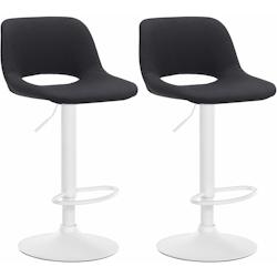 Décoshop26 - Tabourets de bar chaises haute x2 avec repose-pieds en tissu noir piètement métallique blanc 10_0004101 - blanc 3000251928716_0