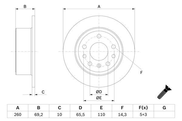 Disque de frein Bosch 0986478430 - boîte de 2 disques, arrière, plein, 5 trous_0