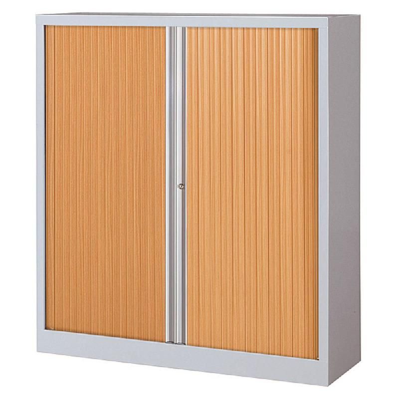 JPG ARMOIRE MÉTAL MONOBLOC NORMA LINEA - A RIDEAUX - H. 136 X L. 120 CM - CORPS ALUMINIUM  - RIDEAUX HÊTRE