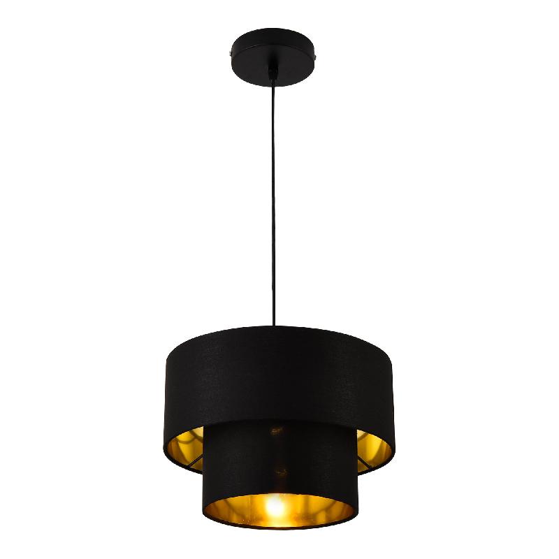 Lampe à suspendre moderne suspension design douille e27 60 w en métal et textile diamètre 30 cm noir doré 03_0005261