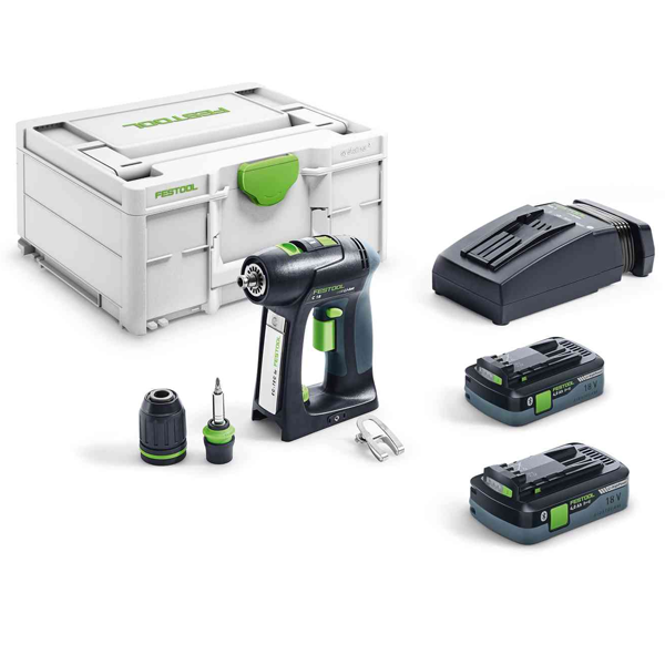 PERCEUSE VISSEUSE SANS FIL FESTOOL C 18 HPC 4,0 I-PLUS AVEC 2 BATTERIES 4 AH CHARGEUR ACCESSOIRES