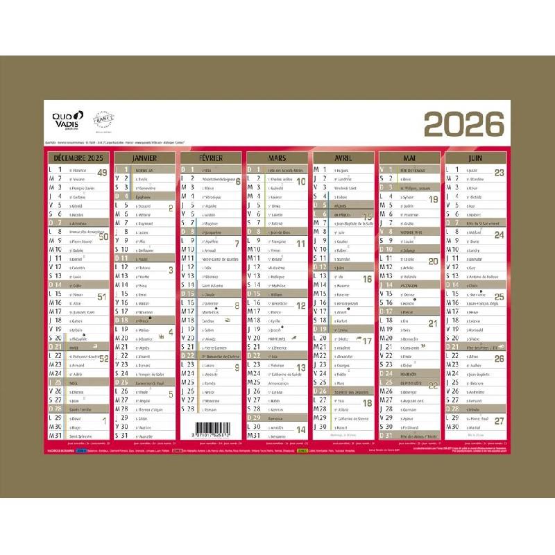 Quo Vadis - Calendrier mural - 2026 - Français - Classic - Jaune - 14 mois de décembre à janvier - 27x21 cm - Papier Clairefontaine blanc - 238247Q_0