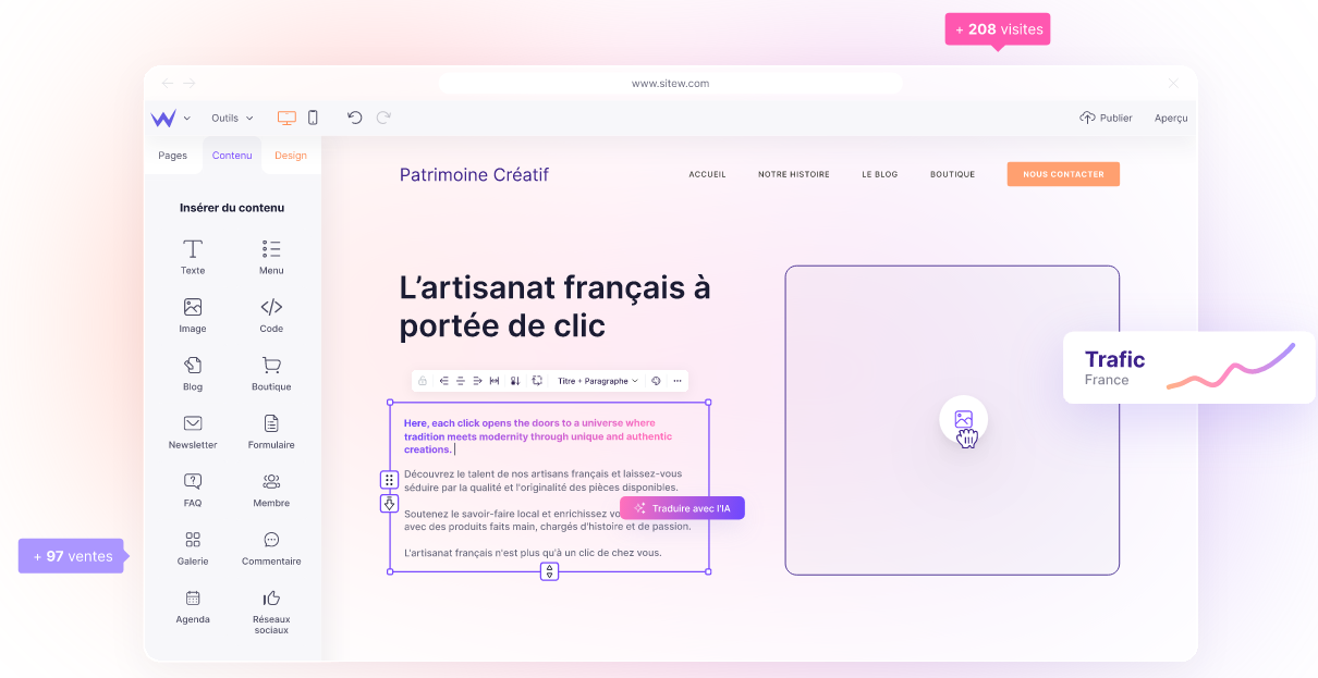 Service en ligne de création de site internet SITEW : une plateforme intuitive, à prix compétitif, avec un service client 100 % français_0