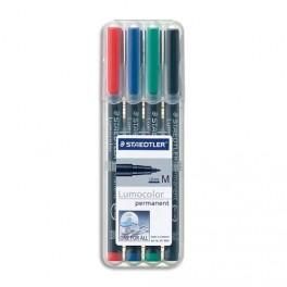 STAEDTLER POCHETTE DE 4 FEUTRES POUR RÉTROPROJECTION POINTE MOYENNE ENCRE PERMANENTE ASSORTIS LUMOCOLOR