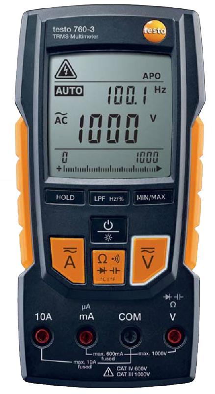 05907603 | Multimètre numérique TRMS Testo 760-3 - touches de fonction, tension jusqu'à 1000V, mesures de fréquence et capacité étendues_0