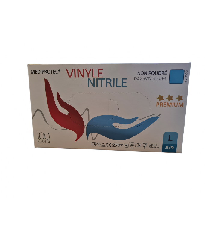 100 gants d'examens anti-virus à usage unique CE en vinyle+nitrile bleu non poudré - GVNNPBL-IM02/VR_0
