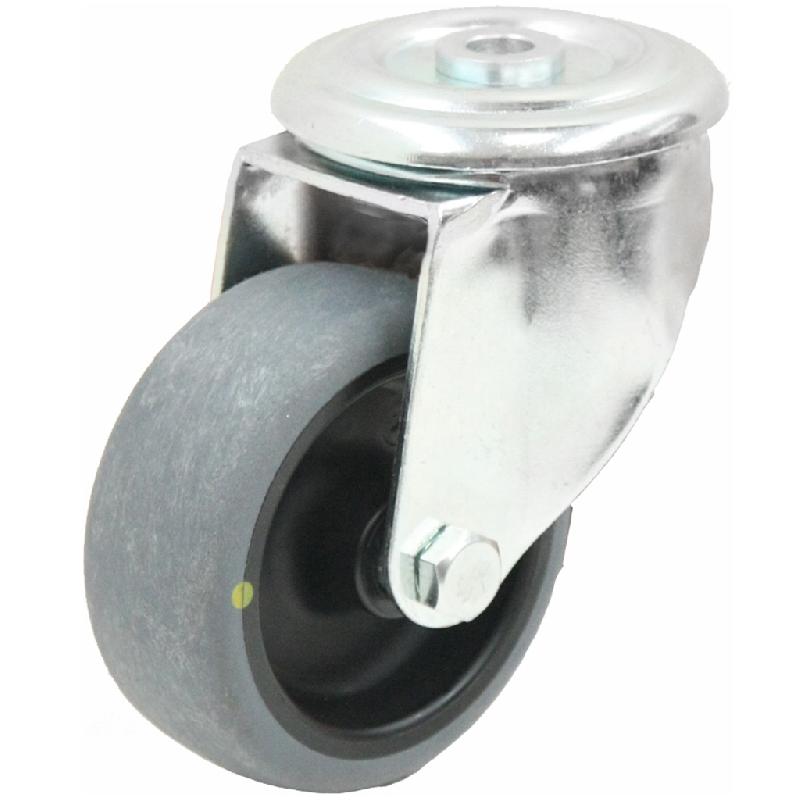 Roulette pivotante de 80 mm avec caoutchouc thermoplastique gris conducteur d'électricité sur les pôles._0