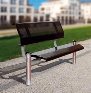 Banc public Mercure - structure acier galvanisé - assise et dossier en tôle perforée noire RAL 9005 - longueur 1500 mm_0