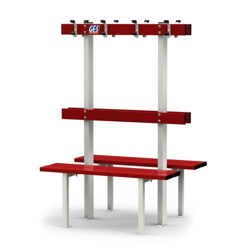 BANC VESTIAIRE DOUBLE SUR PIEDS AVEC PORTE PATÈRES LONGUEUR GES ASSISE ALU