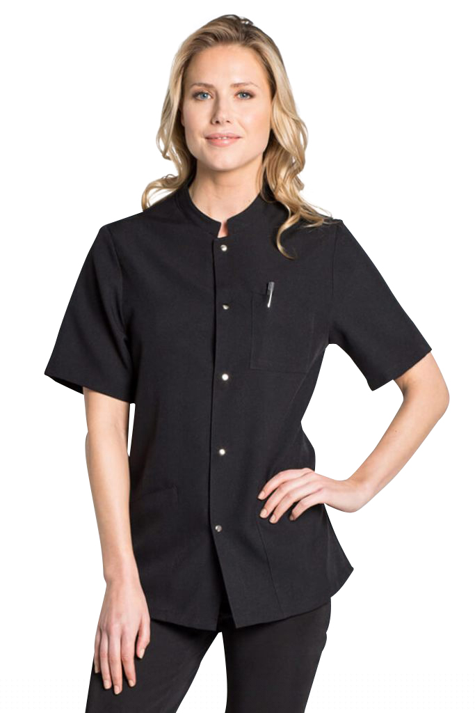 BLOUSE MÉDICALE NOIRE COL OFFICIER UNISEXE
