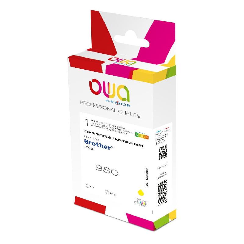 CARTOUCHE D'ENCRE OWA REMANUFACTUREE COMPATIBLE POUR BROTHER LC980Y ET LC1100Y - JAUNE
