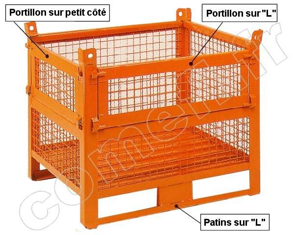 CG132 - CONT GRILLAGÉ 1000KG / PATINS / 2 PORTILLONS