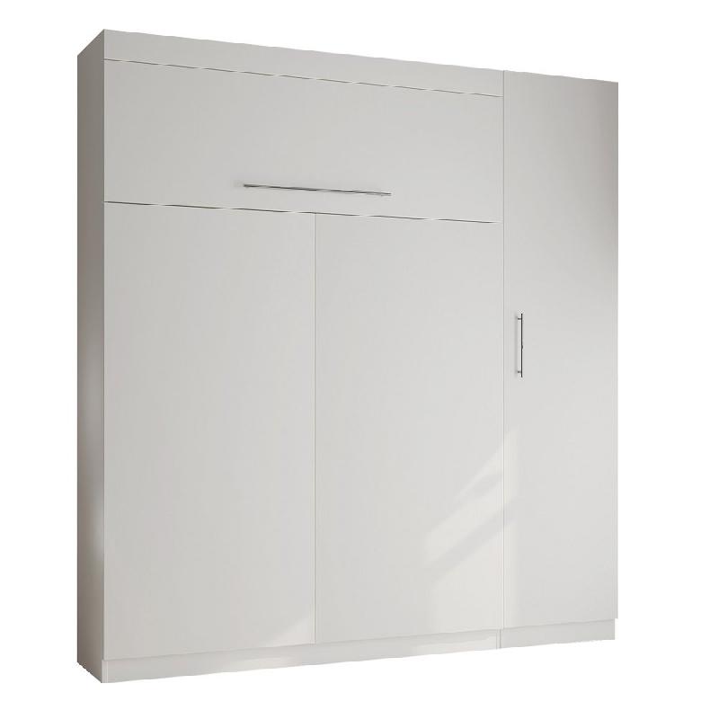 COMPOSITION ARMOIRE LIT LUTECIA BLANC MAT COUCHAGE 140 X 190 CM COLONNE ARMOIRE_0