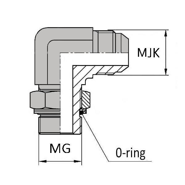 Coude 90° orientable mâle gaz cylindrique x mâle Komatsu® - WCMCYMKO90414 - Avec joint o'ring et bague anti-extrusion_0