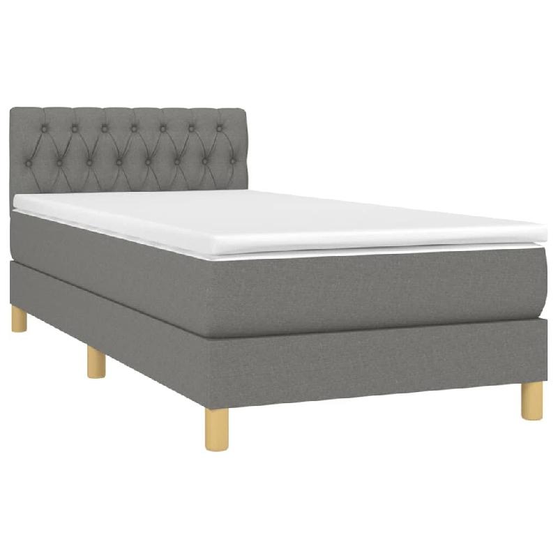 Décoshop26 - Cadre de lit LED avec sommier tête de lit matelas 100x200 cm en tissu gris foncé TDL0208429 - gris 3001539782723_0