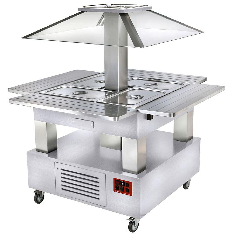 Diamond - Ilot buffet chauffant, bain marie, coupole motorisé, 4x GN1/1-150 (Bois Blanc) - réf. CBM/4D-A1_KM - gris inox AKS-CBM/4D-A1_KM_0