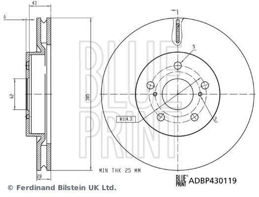 Disque de frein Blue Print ADBP430119 - ventilé de l'intérieur - côté avant_0